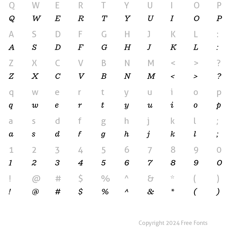 Character Map of Macklin Slab Medium Italic