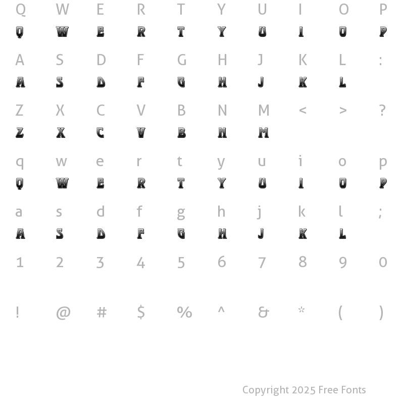 Character Map of Mademoiselle Light 3D Regular