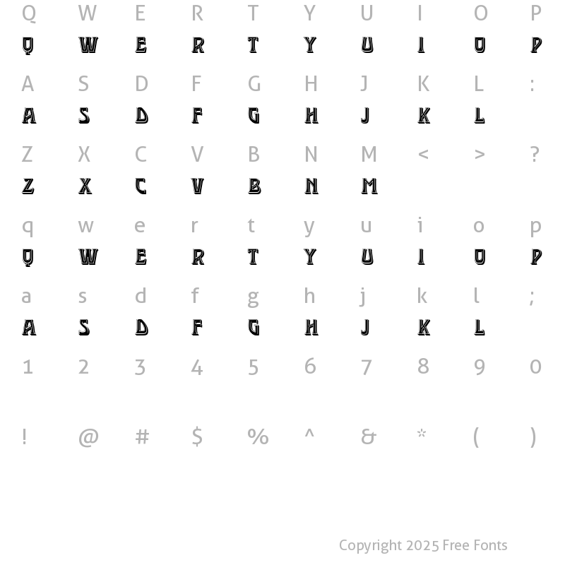 Character Map of Mademoiselle Sharp Filled Regular