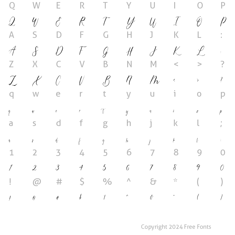 Character Map of magdalena script Regular