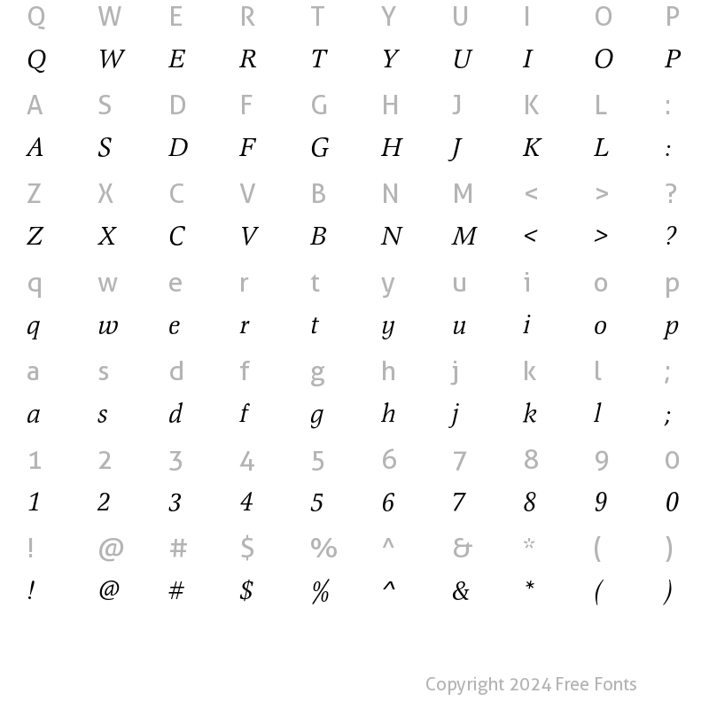 Character Map of MagnaEF Italic