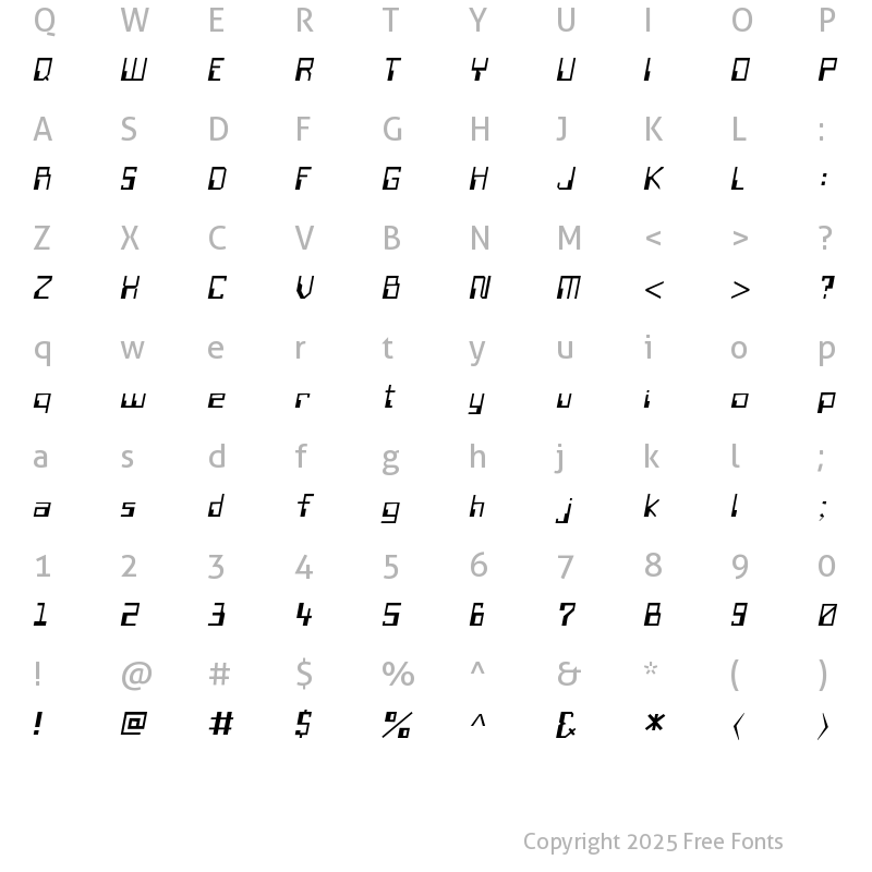 Character Map of MagneticCardTwo Italic