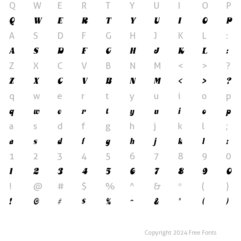 Character Map of Mahaney Italic