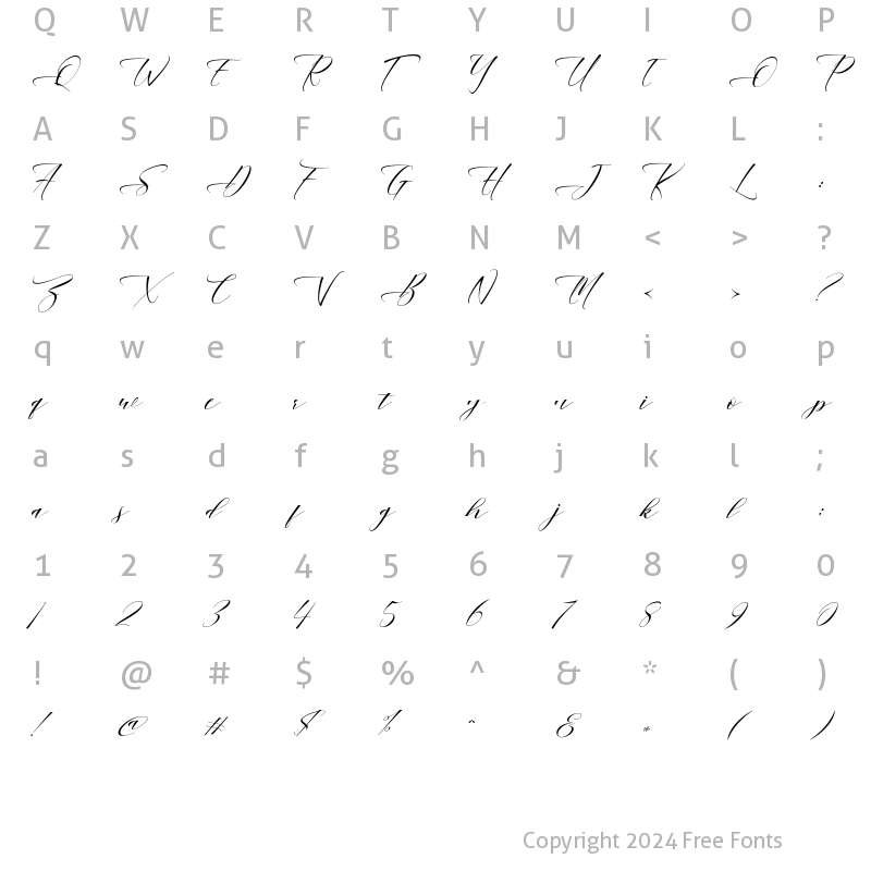 Character Map of Mahogany Script Regular