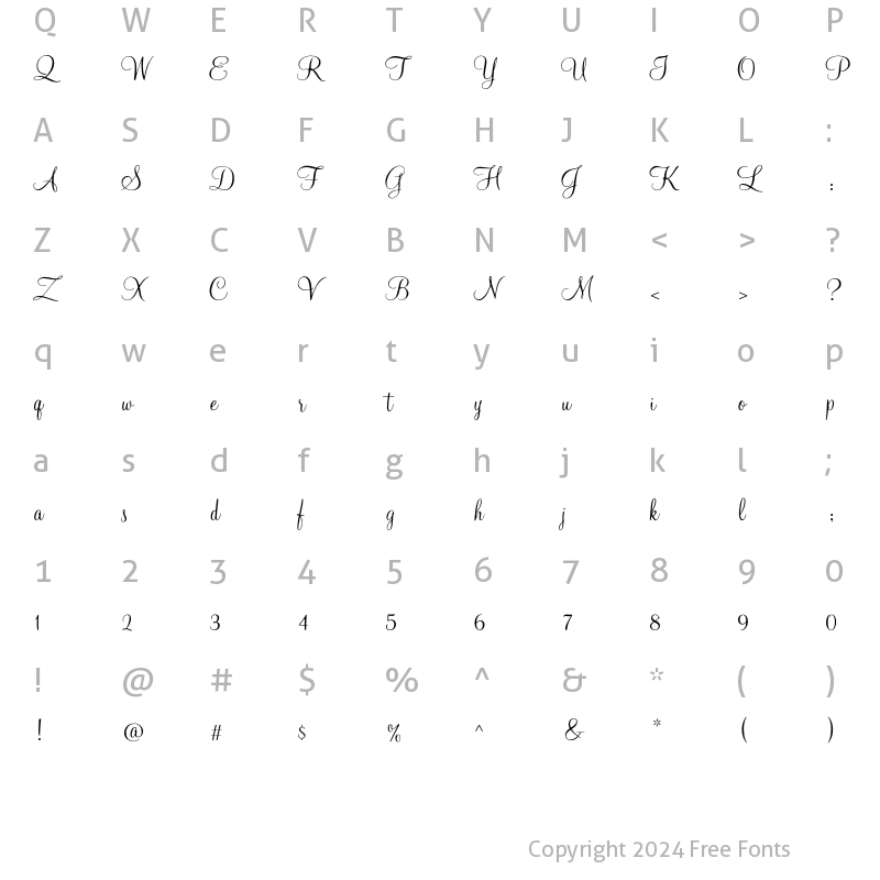 Character Map of Mahogany Script Std Regular