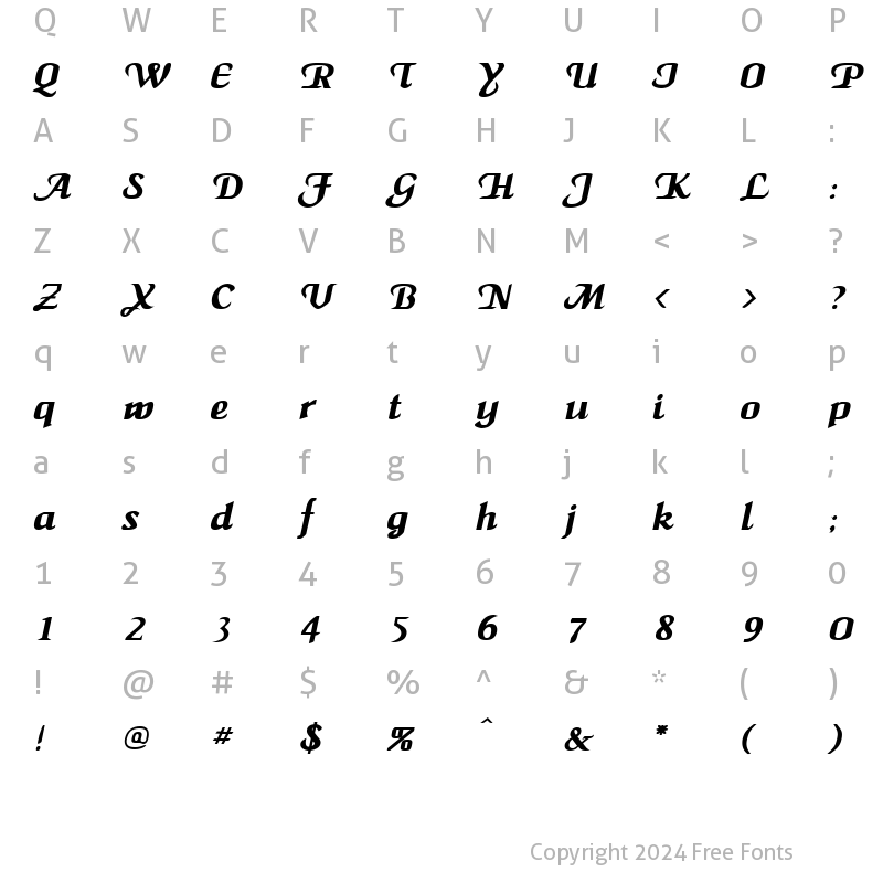 Character Map of MaidenWord BoldItalic