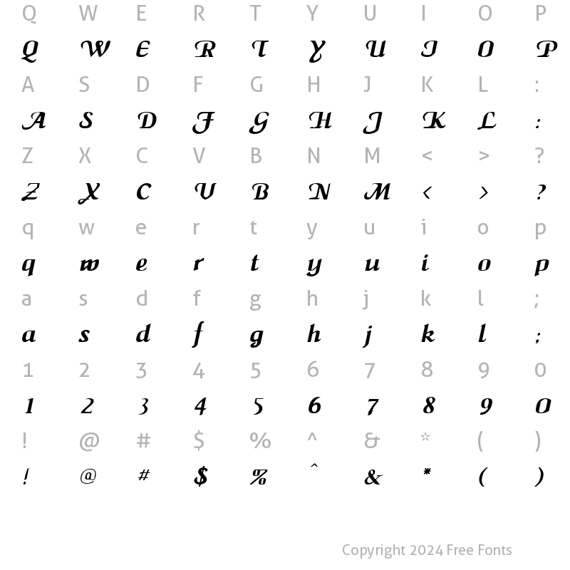 Character Map of MaidenWord Italic