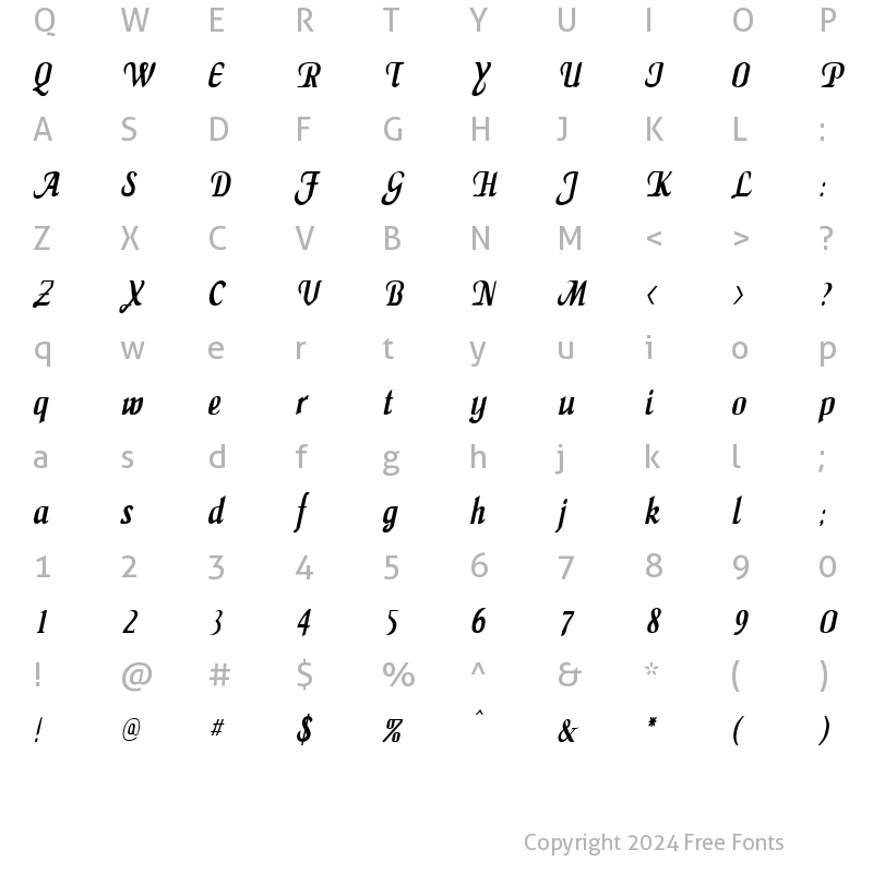 Character Map of MaidenWordCondensed Italic