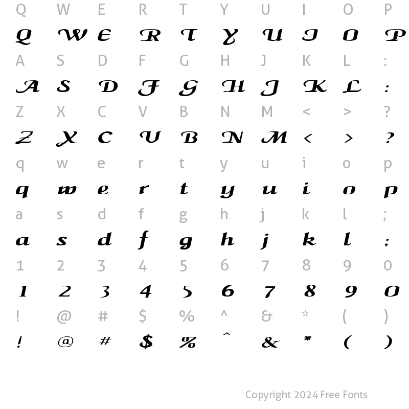 Character Map of MaidenWordExtended Italic