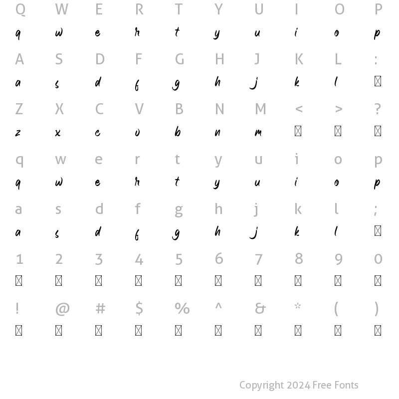 Character Map of Maira Cursiveless