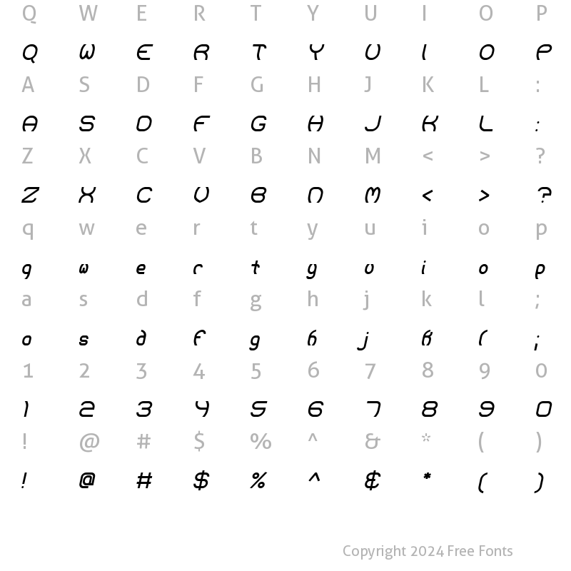 Character Map of Majistir Italic