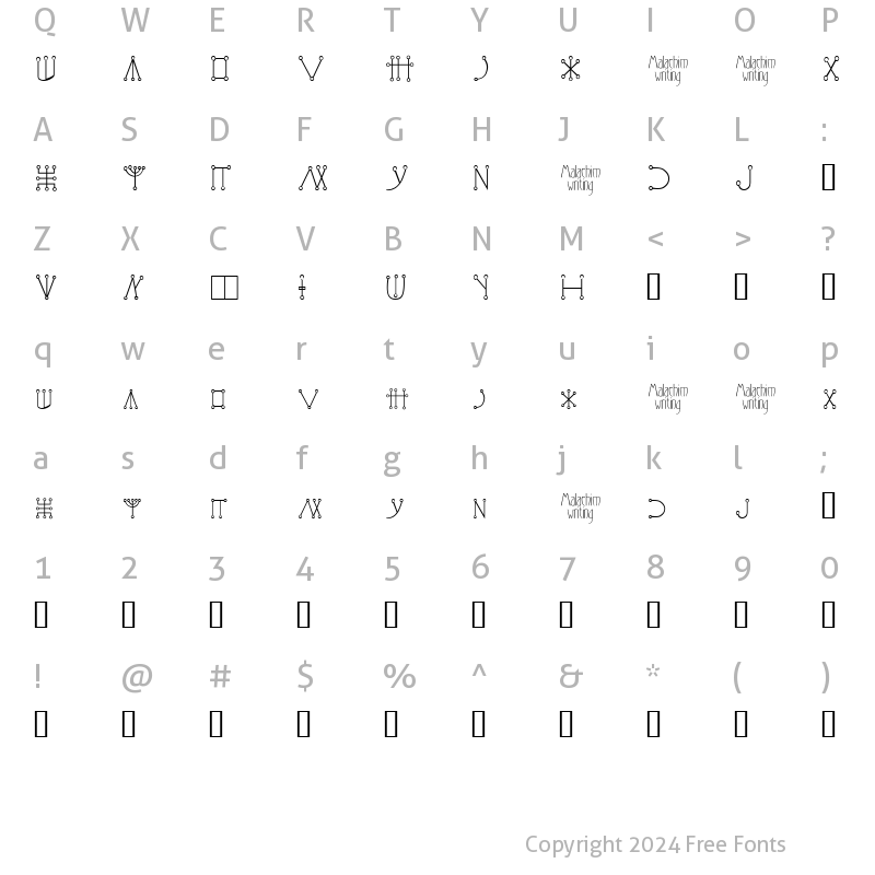 Character Map of Malachim Writing Regular