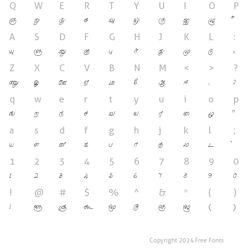 Character Map of Malayamarutham Regular