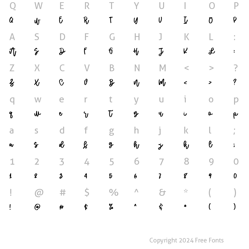 Character Map of Malihah Script Regular