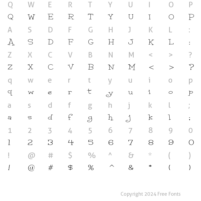 Character Map of Malihini Cuban BTN Exp Lt Regular