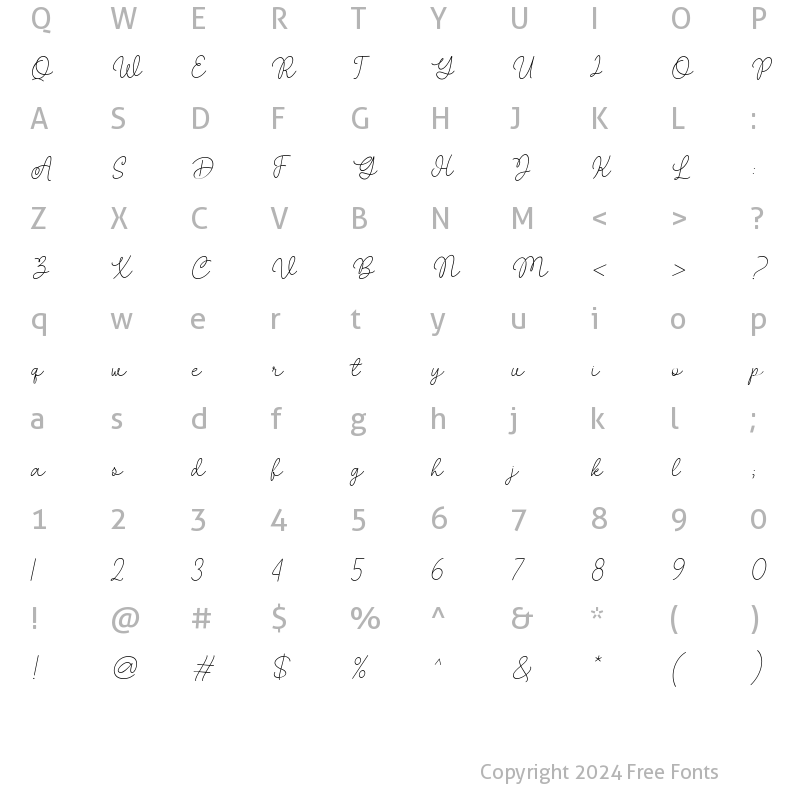 Character Map of Malira Italic Italic