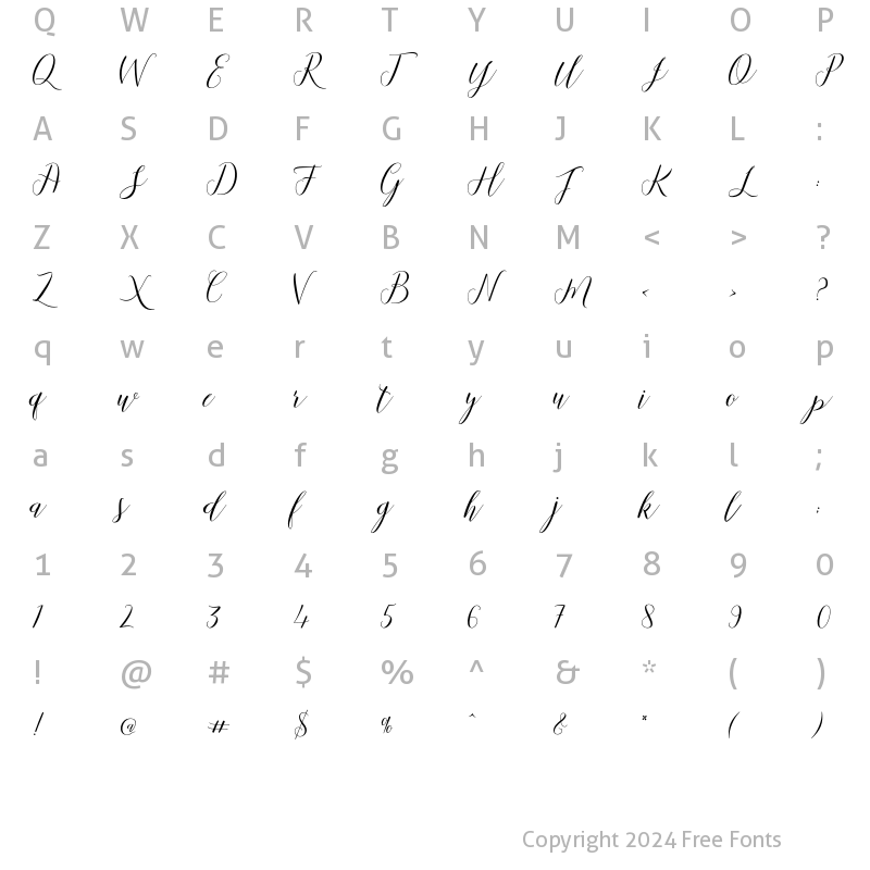Character Map of Mallicot Script Regular