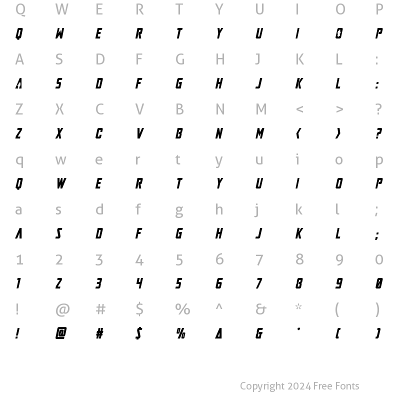 Character Map of Mandalore Rough Italic Regular