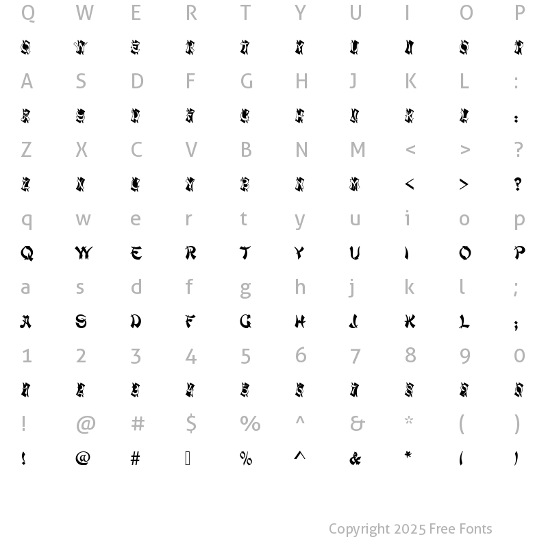 Character Map of Mandarin Becker Initials Regular