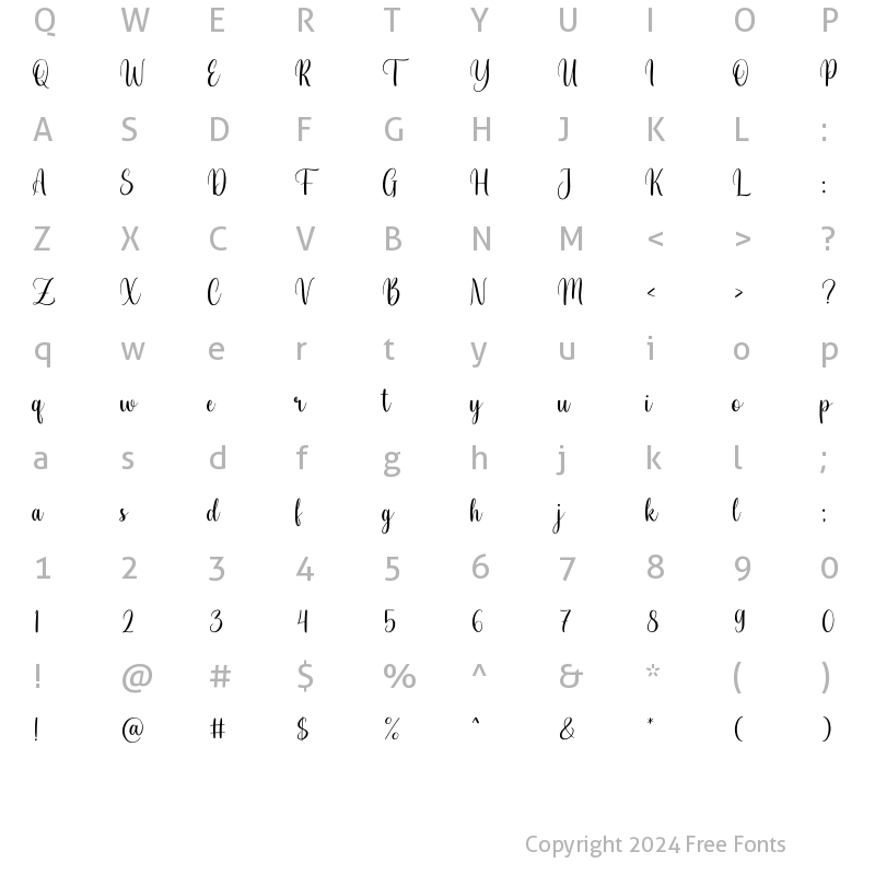 Character Map of Mandilla Regular