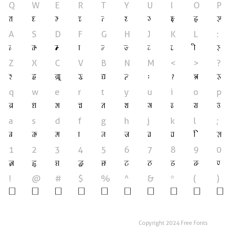 Character Map of Manishau Regular