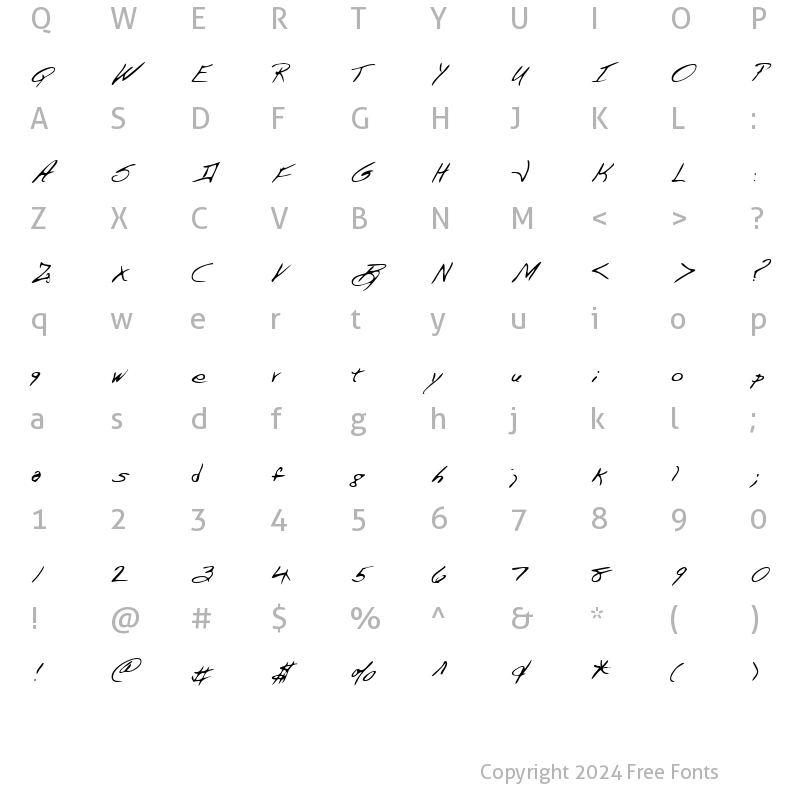 Character Map of MannysHand Regular