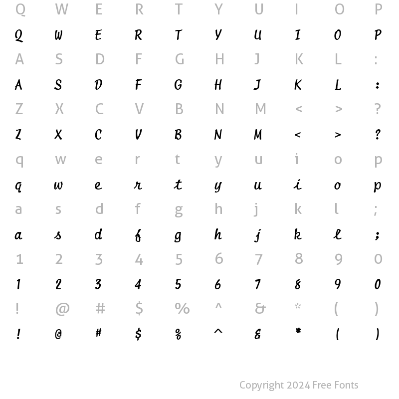 Character Map of Manuscript Bold