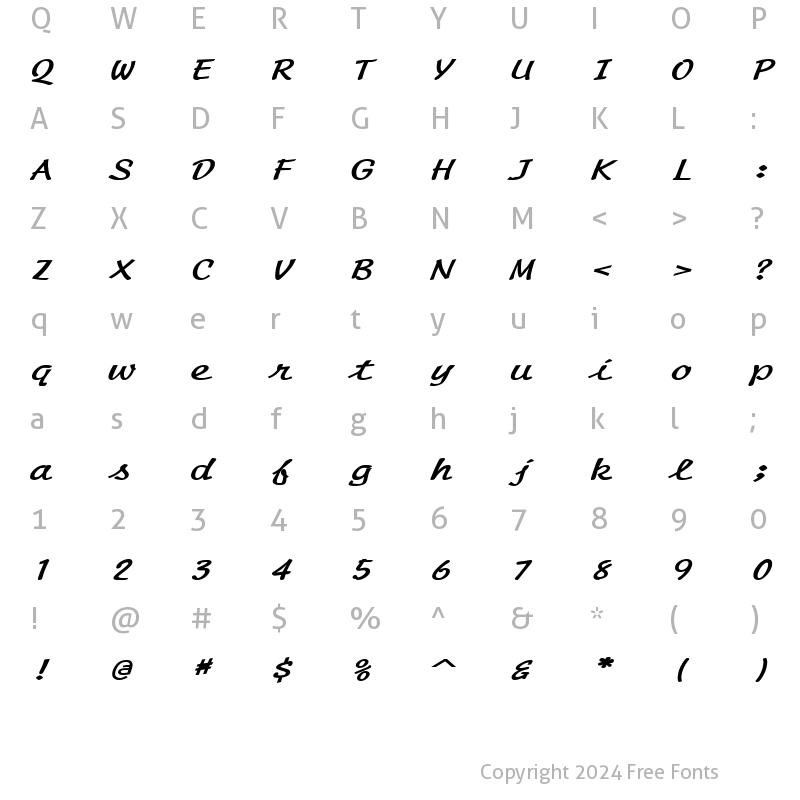 Character Map of Manuscript Extended BoldItalic