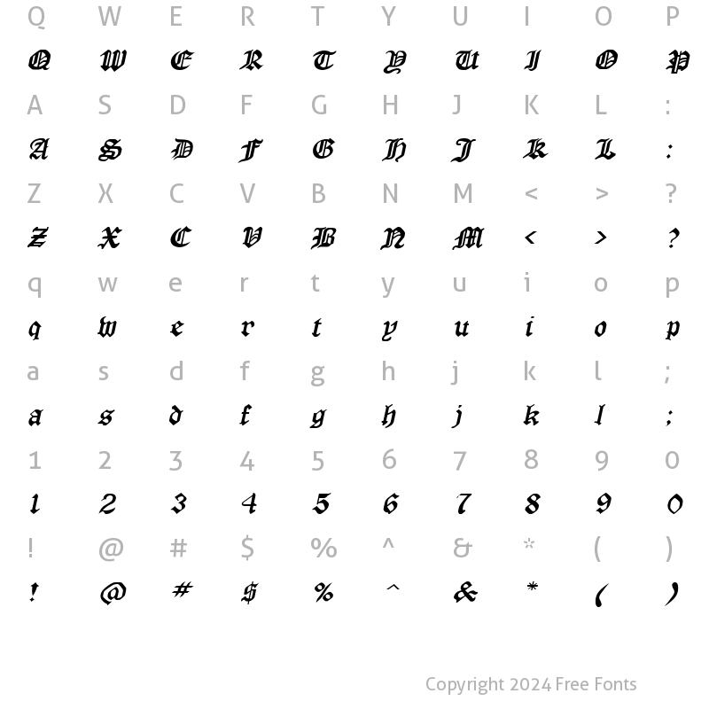 Character Map of Manuscript-Extended Italic