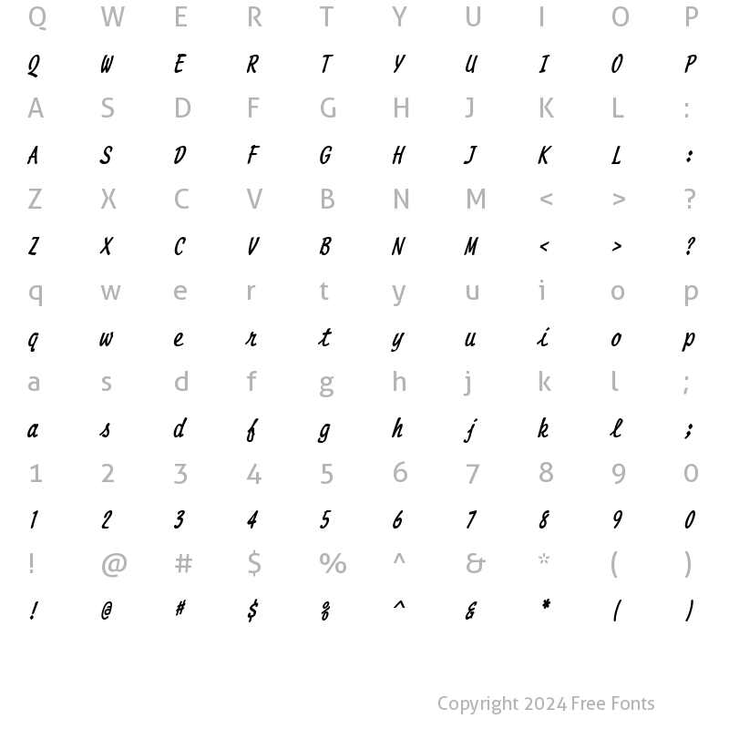 Character Map of Manuscript Thin BoldItalic