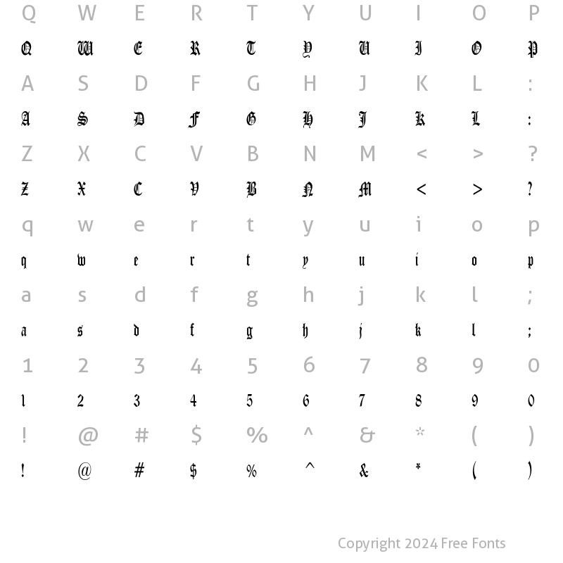 Character Map of ManuscriptCondensed Regular