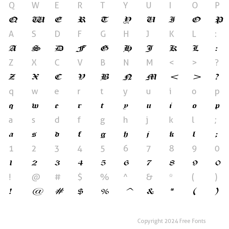 Character Map of ManuscriptExtended Italic