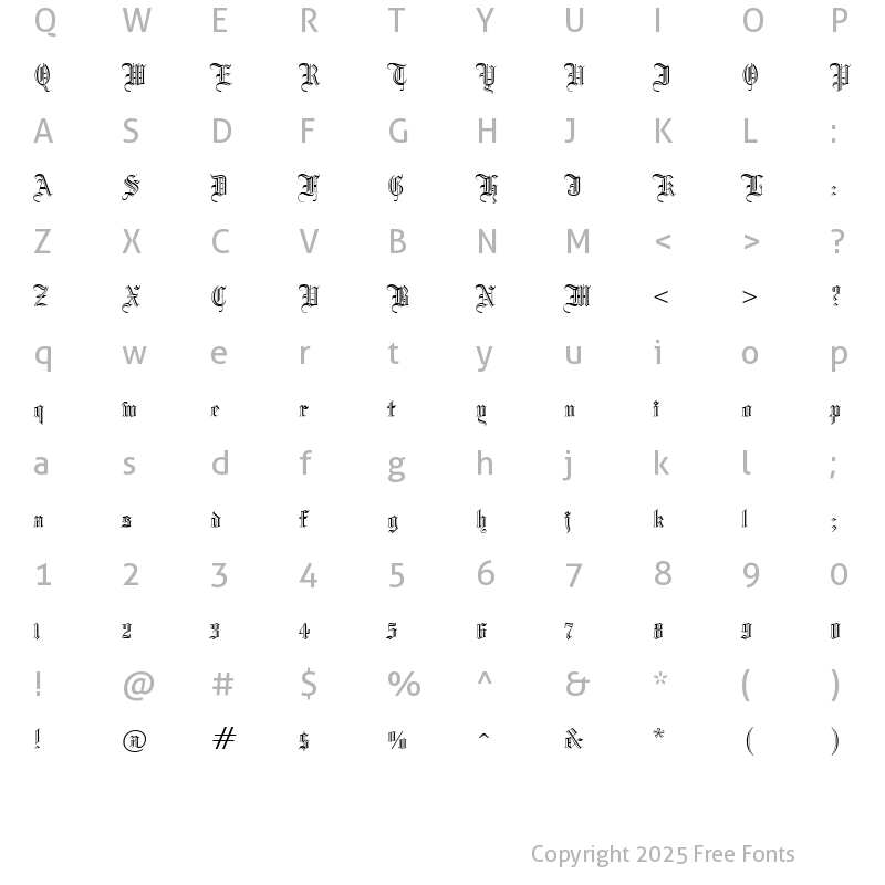 Character Map of ManuscriptOpen Regular