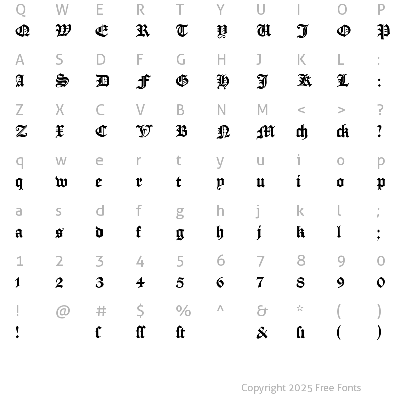 Character Map of ManuskriptGotisch Regular