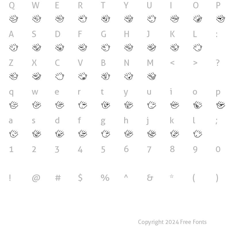 Character Map of Many moods of Moe Regular