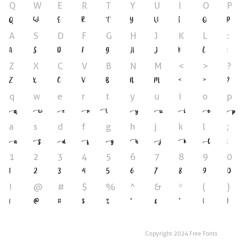 Character Map of Maple Memories SS01 Regular