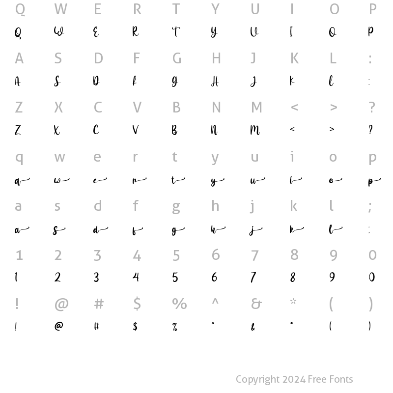 Character Map of Maple Memories SS02 Regular