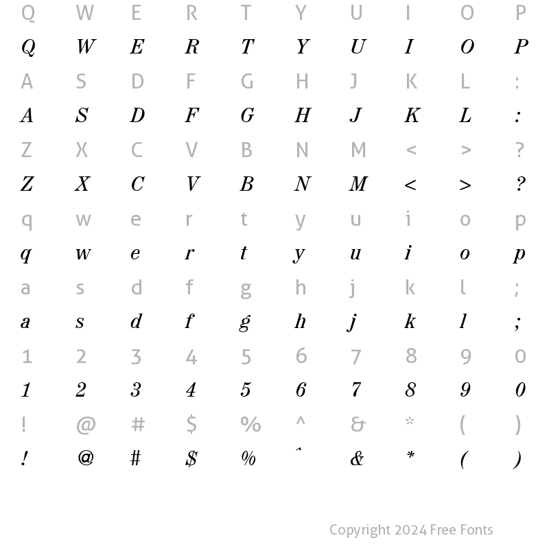 Character Map of MapType RegularItalic