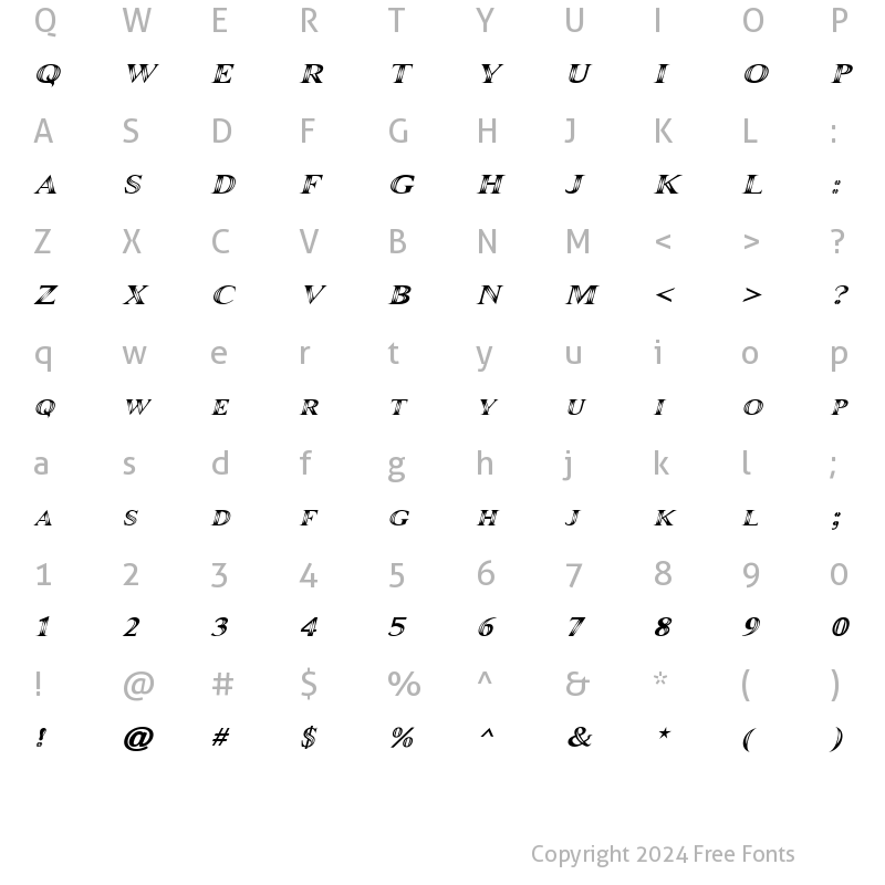 Character Map of Maranallo Italic Regular