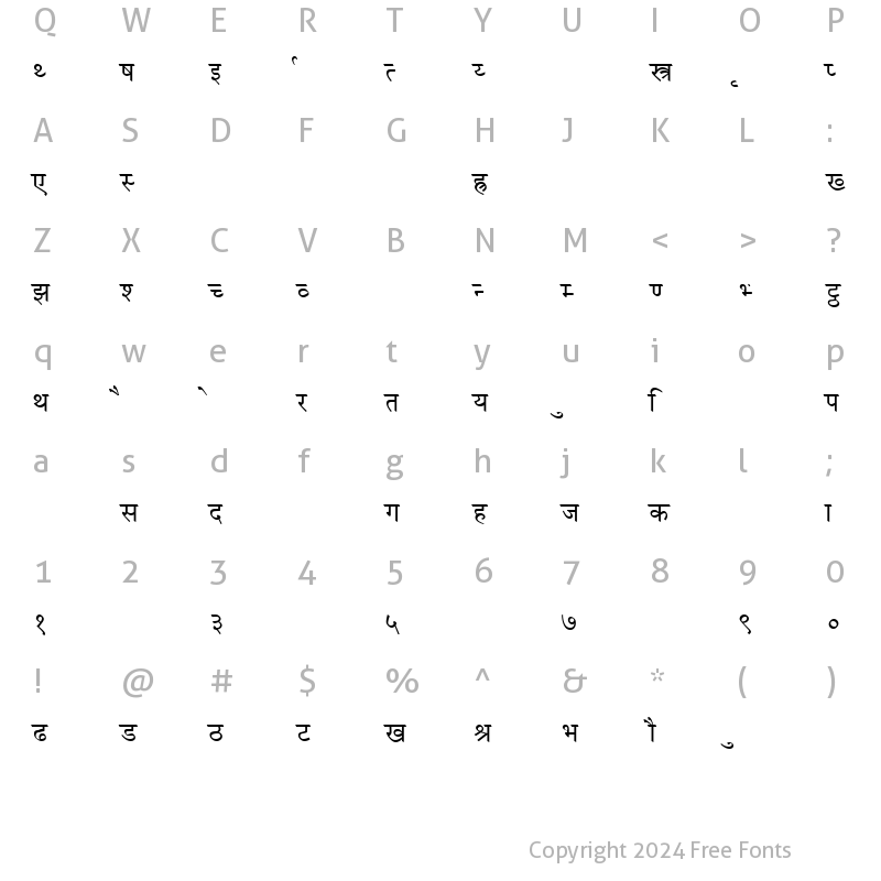 Character Map of Marathi Vijay Demo Regular