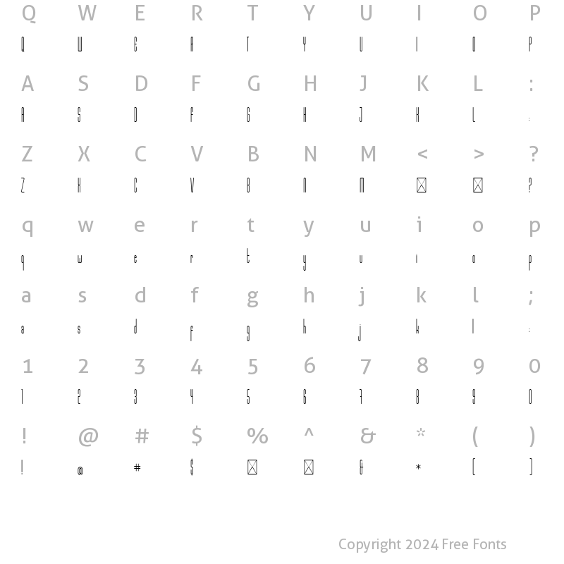 Character Map of Marbellya Condensed