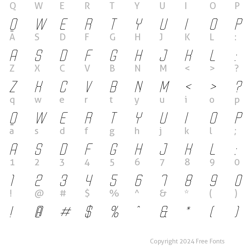 Character Map of Marca Extra Light Italic