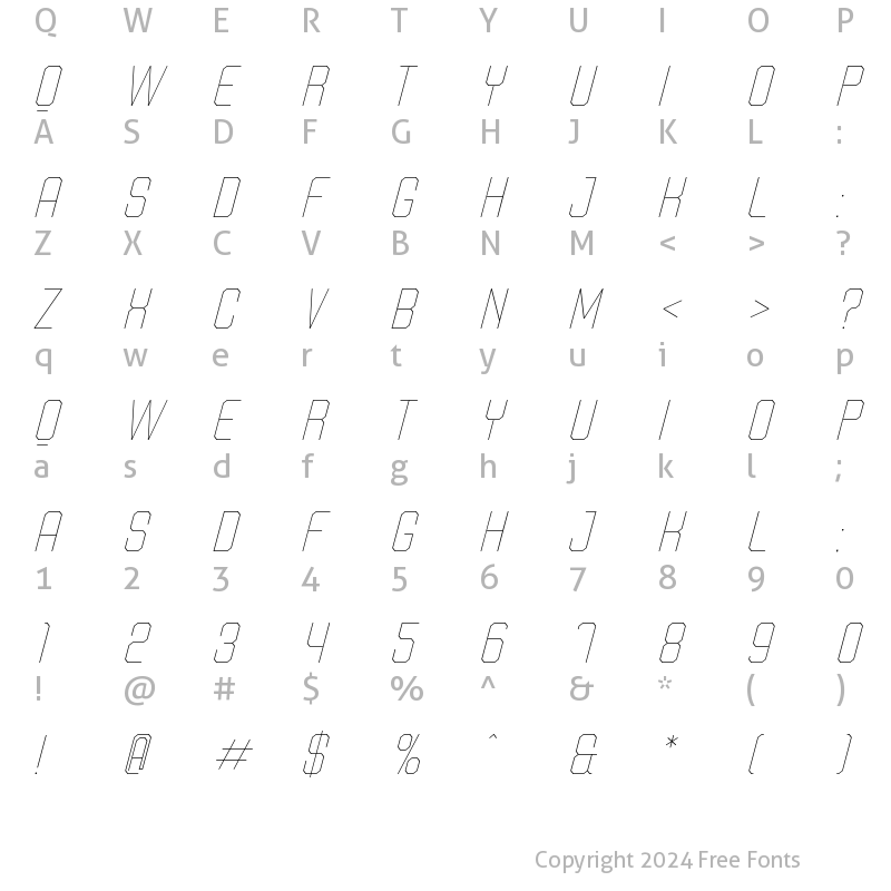 Character Map of Marca Thin Italic