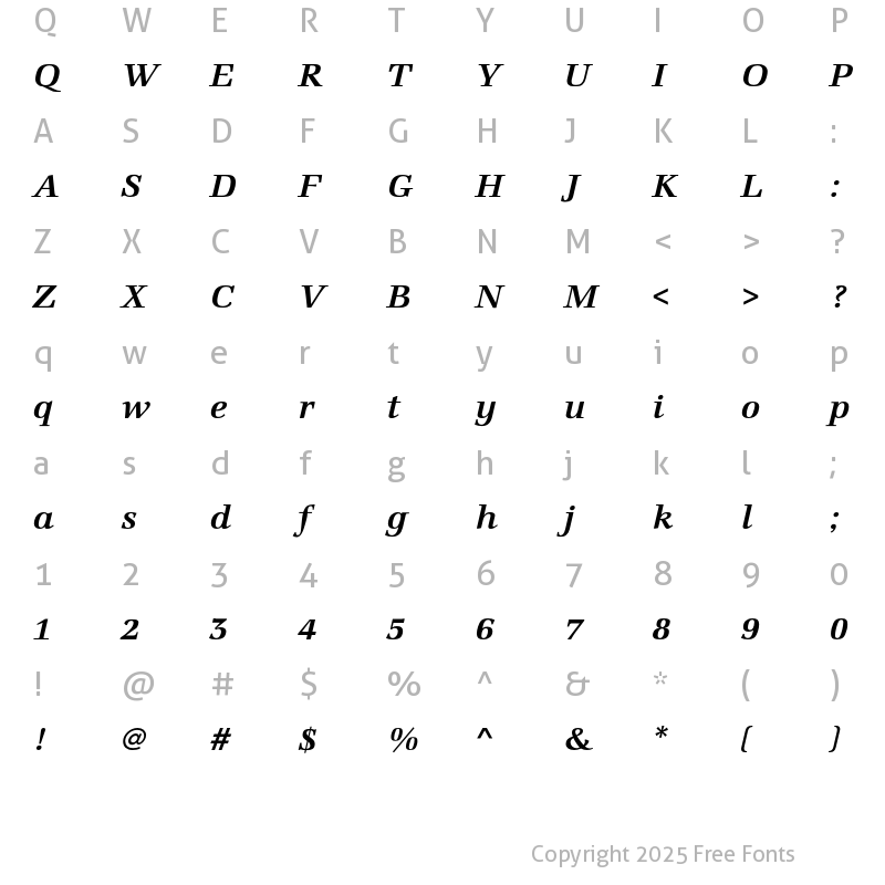 Character Map of MarconiEF-SemiBoldItalic Regular