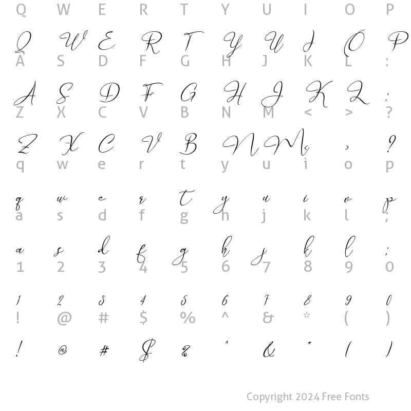 Character Map of Marellia Script Italic