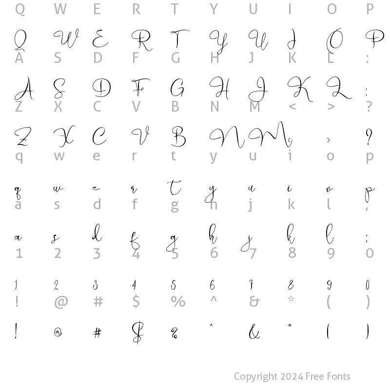 Character Map of Marellia Script Regular