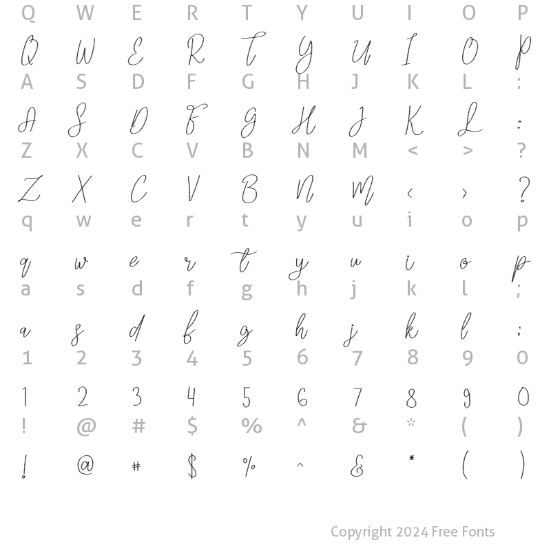 Character Map of Marida Cole Script