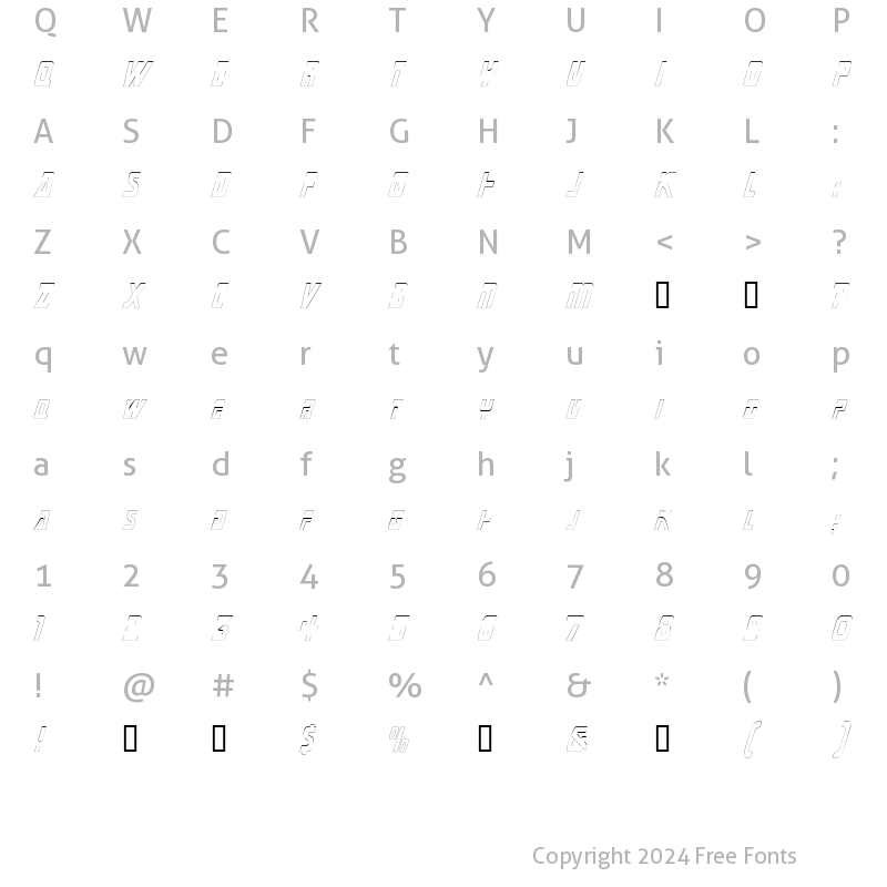 Character Map of MarinerCondensedOutline Regular