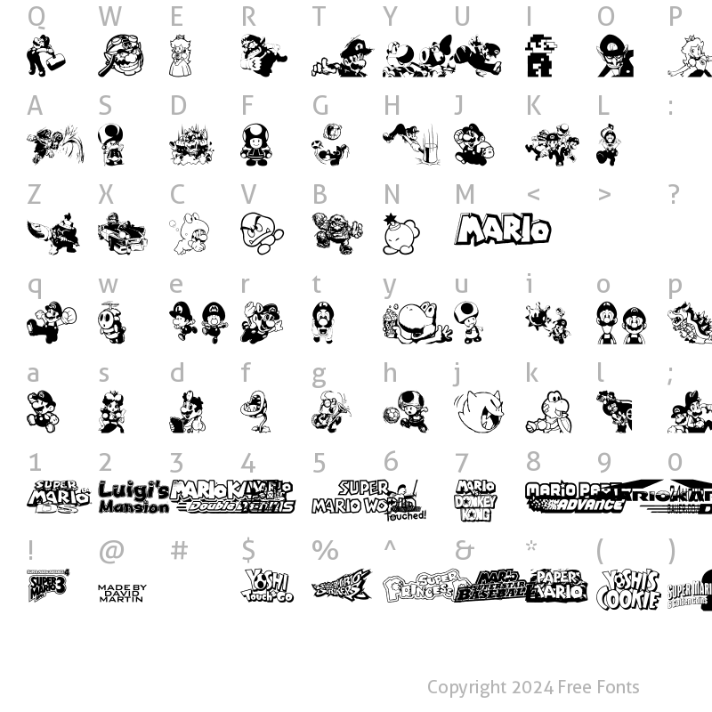 Character Map of Mario and Luigi Regular