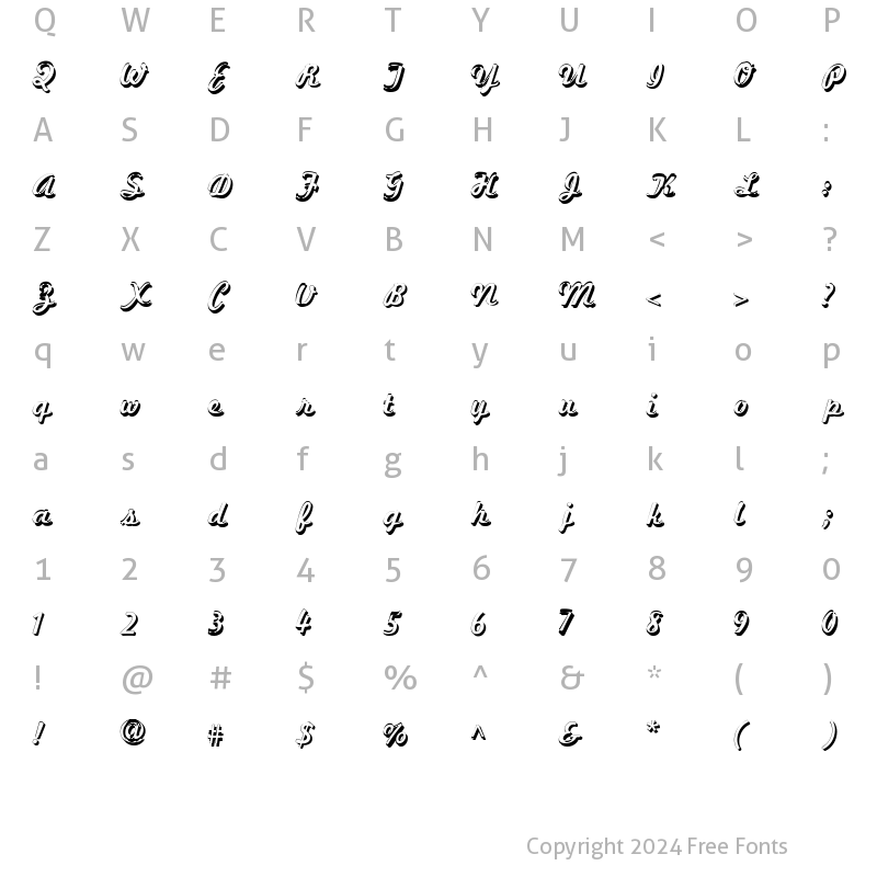 Character Map of Marketing Script Shadow Regular